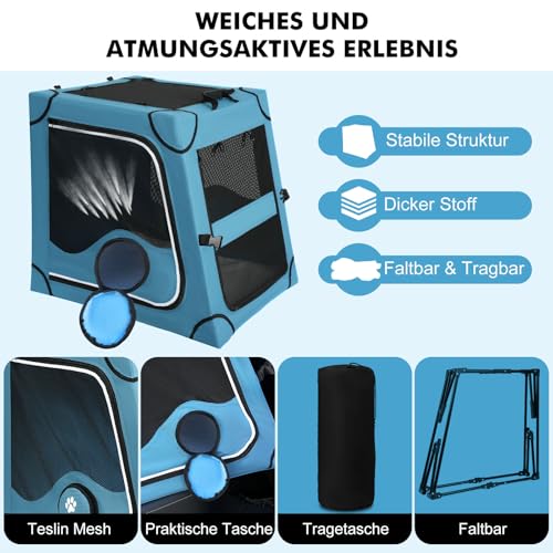 Snagle Paw Faltbare Transportbox,Stabiler Transportbox Hund Rückbank mit Kopfstützen-Gurt, Metallrahmen Reisebox für die Autorückbank für Mittel/große Hunde, Hundebox Mit Netztüren & Weiche Polsterung