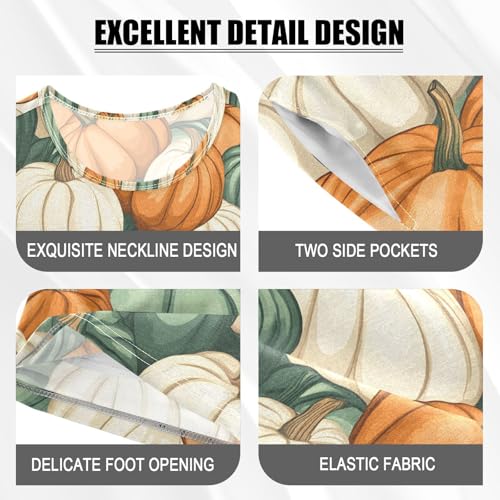 ALAZA Orange Green Pumpkin Pajamas Set Short Sleeve Cotton Sleepwear Summer Pjs 2 Piece 5-14Y4