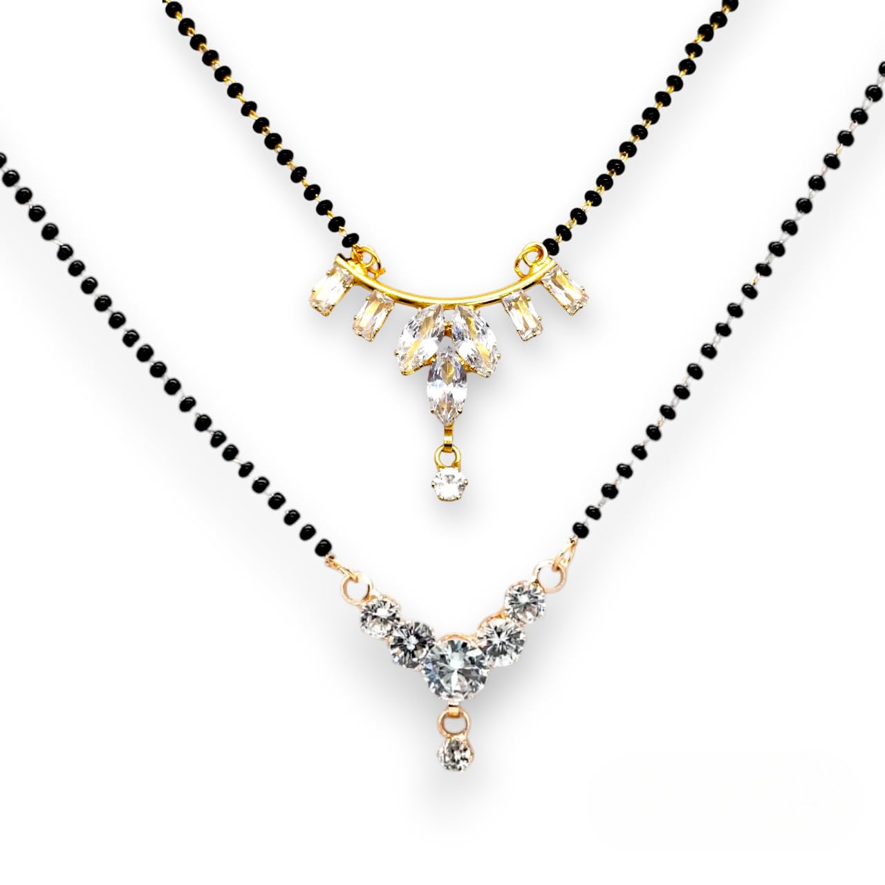 Black Beads Mangalsutra for Women Long Chain | Tanmaniya Traditional Necklace Combo for Karwa Chauth Jewellery Set of 2 (Pack of 1)-image-19