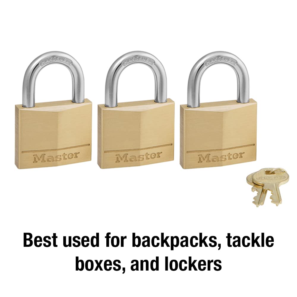 Master Lock 140TRI Solid Brass Padlock with Key, 3 Pack, Gold - Image 2