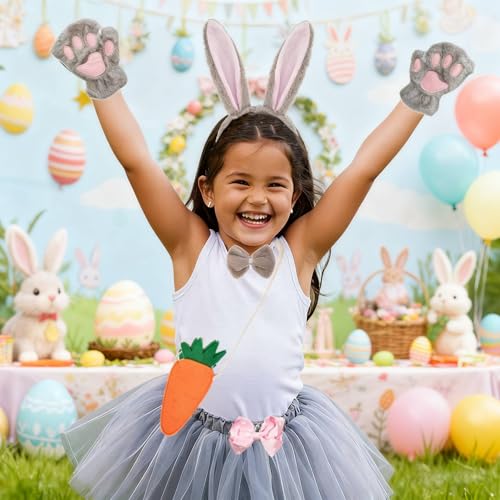 Disfraz de conejo para niños con diadema y tutú gris miniatura 3