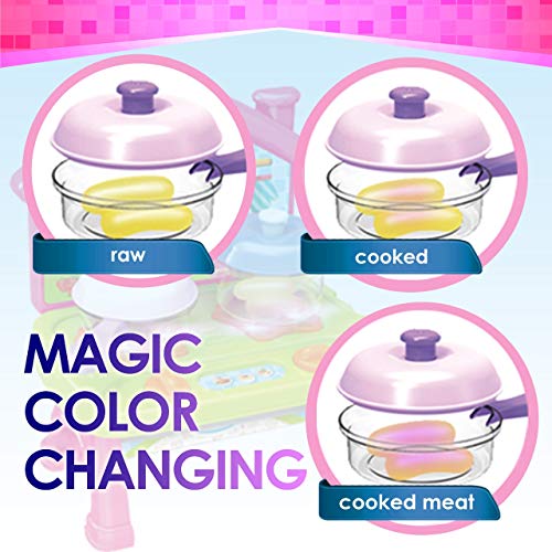 Toddlers Compact Play Kitchen - Mini Cooktop with Super Color-Changing Cooking Effect - Stainless-steel Toy Pots and Pans with Toy Utensils - Cutting Vegetables & Knife - Toy Kitchen Accessories