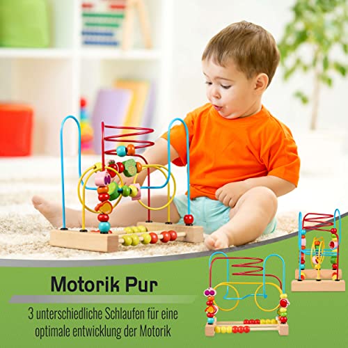 Balinco MOTORIQUE, Jouet en Bois Labyrinthe de Perles avec des éléments de Fruits & Curseur de Perles. Jouets pour bébé 6 Mois