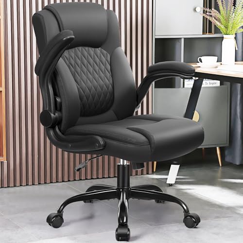Brick Attic MP245-BLACK Leather Office Chair, Pu Home Computer Desk Chairs With Ergonomic Back Support, 360°Swivel Free,Small Gmaing Chair With Wheels And Adjustable Armrests, For Short People Use thumb #1