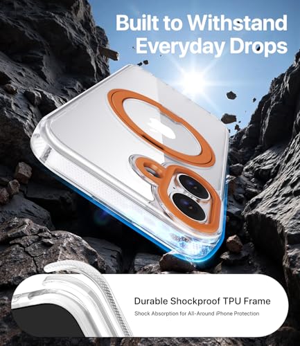 Image of for iPhone 17 Case, Compatible with MagSafe, Slim Shockproof Military-Grade Rugged Protective Case with Stand, Camera Control, Comfort Grip (E-Clear Orange, iPhone 17)