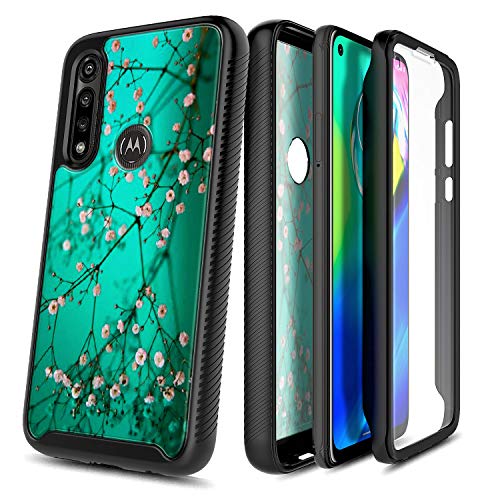 E-Began Moto G Power Case with Built-in Screen Protector, Full-Body Protective Rugged Bumper Cover, Shockproof Impact Resist Durable Phone Case for Motorola G Power (2020 Release) -Plum Blossom
