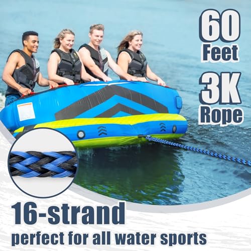 Image of Boat Tow Rope 60ft 1-6 Riders, Floating Ropes for Towable Tubes