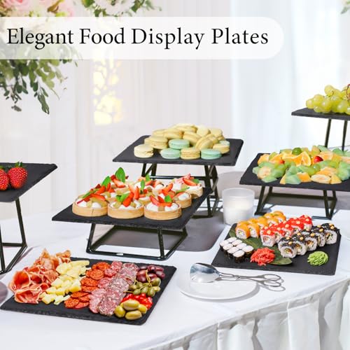 MAPRIAL 12 x 10 In 4 Pack Slate Cheese Boards, Black Stone Plates Charcuterie Board Gourmet Serving Tray Cheese Platter with Chalks for Sushi, Party, Gifts, Fruit, Meat, Appetizer, Wedding