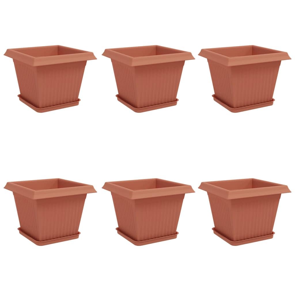 6er Set Blumentöpfe Kunststoff Quadratisch Pflanzentöpfe mit Entwässerungslöchern für Garten Balkon und Terrasse Pflanzkübel Ziegelrot 28,5 x 28,5 x 22 cm