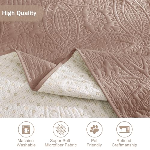 Image of Loveseat Covers for 2 Cushion Couch, Water-Repellent Slip Covers for Sofa, Machine Washable Love Seat Quilted Couch Covers, Pet Friendly Loveseat Slipcovers (Loveseat 48 inch, Dusty Pink)