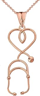 Fine 14k Rose Gold Heart-Shaped Stethoscope Pendant Necklace, 22