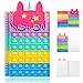 Aolcev Pop Push It Notizbuch/Notizblock Stuedent A5, Push Bubble Fidget Toy Popit Silikon Cover liniertes Tagebuch Schreibblock, Anti Stress Sensorik Spielzeug für Kinder Oder Erwachsene - Einhorn