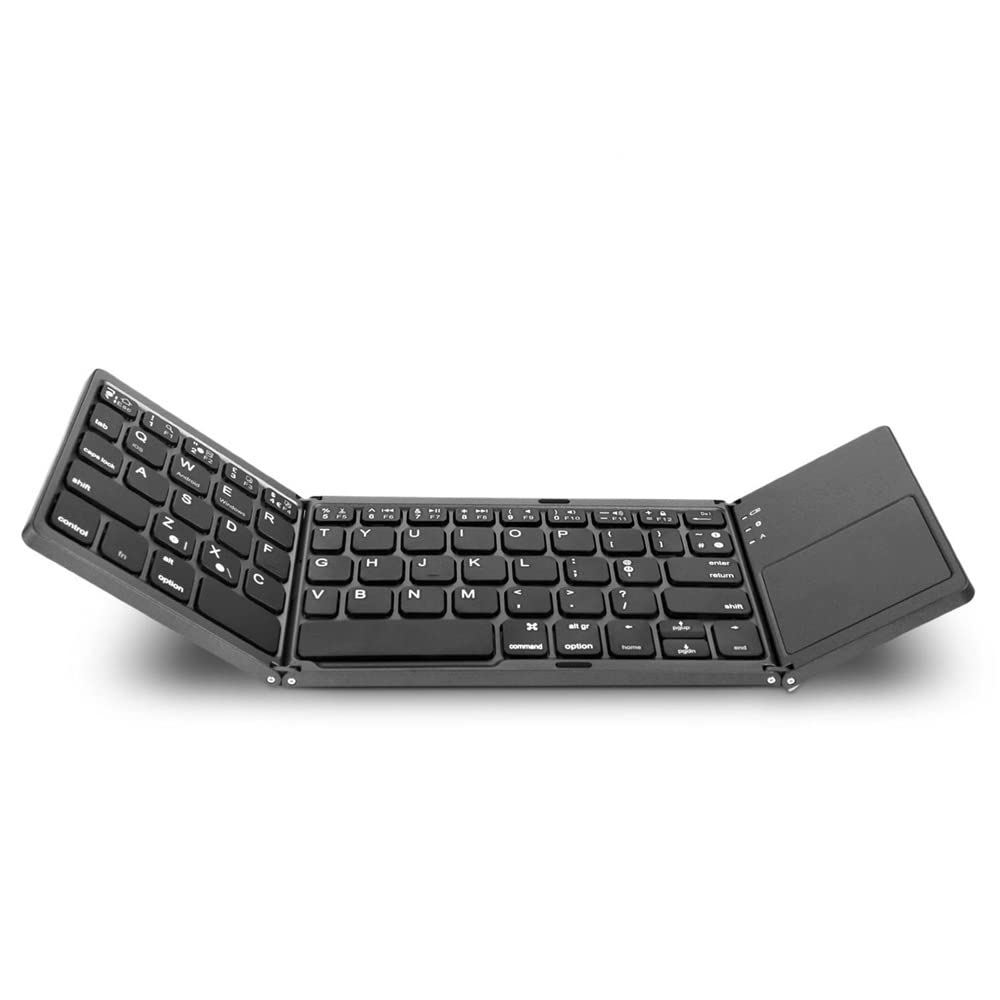 Składana klawiatura BT, przewodowa BT i USB, ładowana, przenośna, mini BT bezprzewodowa klawiatura, z myszką touchpad, odpowiednia dla systemu Android, Windows, do komputera, (biała)