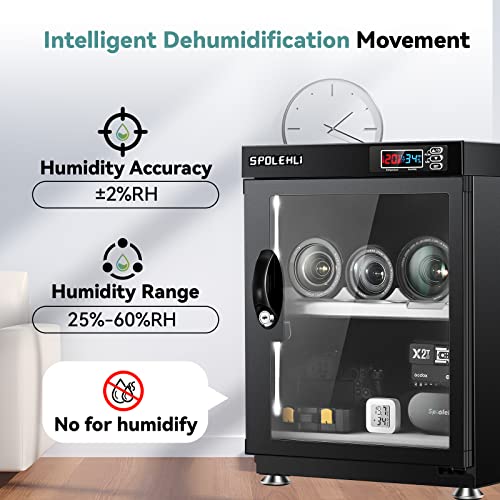 Spolehli Dry Cabinet Camera Digital Control Dehumidifier 35L Electronic Dry Box with LED Lights Noiseless & Energy Saving for Camera Lens & Electronic Equipment Storage