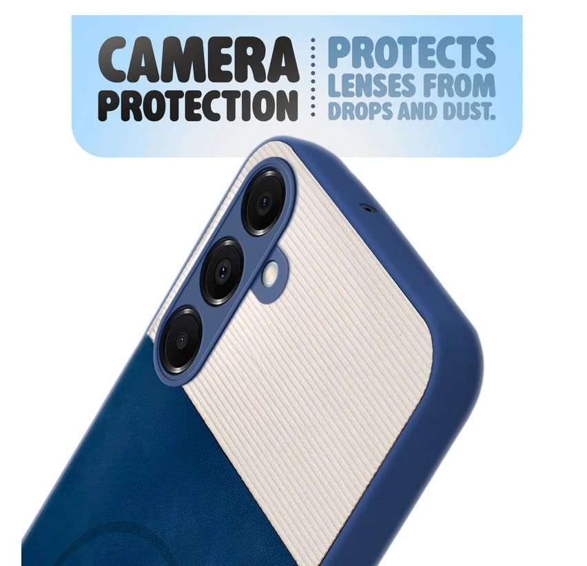 Image of Bintage CASE Mac Safe Design Hard Light Weight Back Case | Soft Border Camera Protect | Dual PU Leather Finish Back Cover Compatible for Samsung Galaxy F15 5G - White & Blue