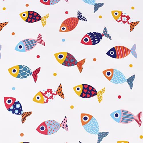 Scientific Sleep Colourful Fish Sardine Kids Toddler 100% Cotton Cozy 3 Pcs Twin Bed Sheet Set, Flat Sheet & Fitted Sheet & Pillowcase Natural Bedding Set #TOP4