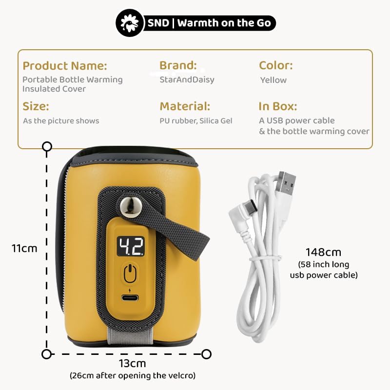 Image of StarAndDaisy Bottle Warmer for Baby , Infants / Toddler, Water Warmer with Adjustable Temperature Control Portable & USB, Constant Temprature Control Technology, Baby Feeding Bottle Warmer for Car Travel Outdoor -Yellow