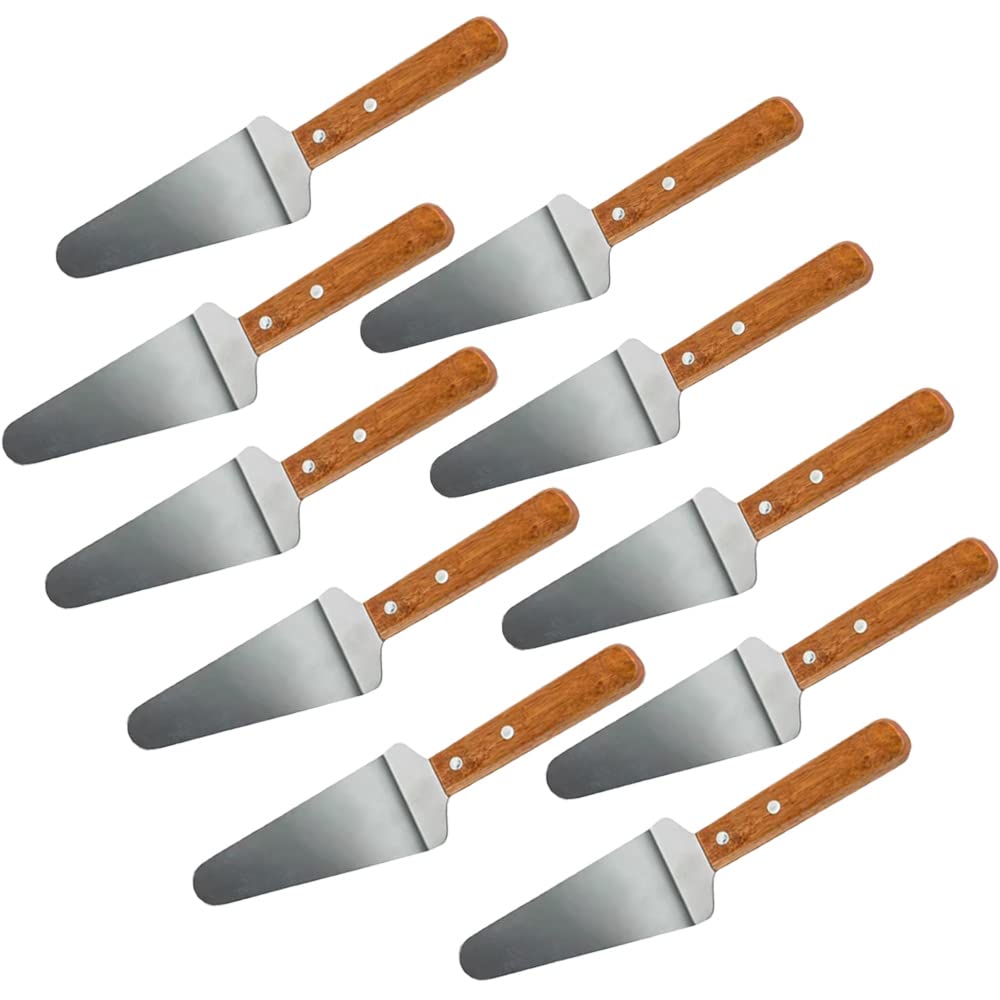 10 paquetes de espátulas para servir pizza, con mango de madera, de acero inoxidable, aptas para pizza, espátulas para tartas, cuchillos y tartas