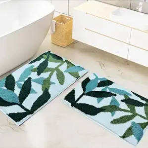 Roseate Leaves Super Soft (40x60cm) Microfibre 2000 GSM Bath Mat Super Absorbent Anti Skid Mat for Bathroom/Bedroom/Kitchen/Door Mat/Floor Mat (Multicolour) Pack of 2