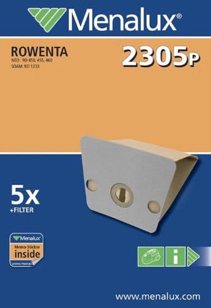 Menalux 2305 P Paper Vacuum Cleaner Bags (Pack of 5) for Rowenta