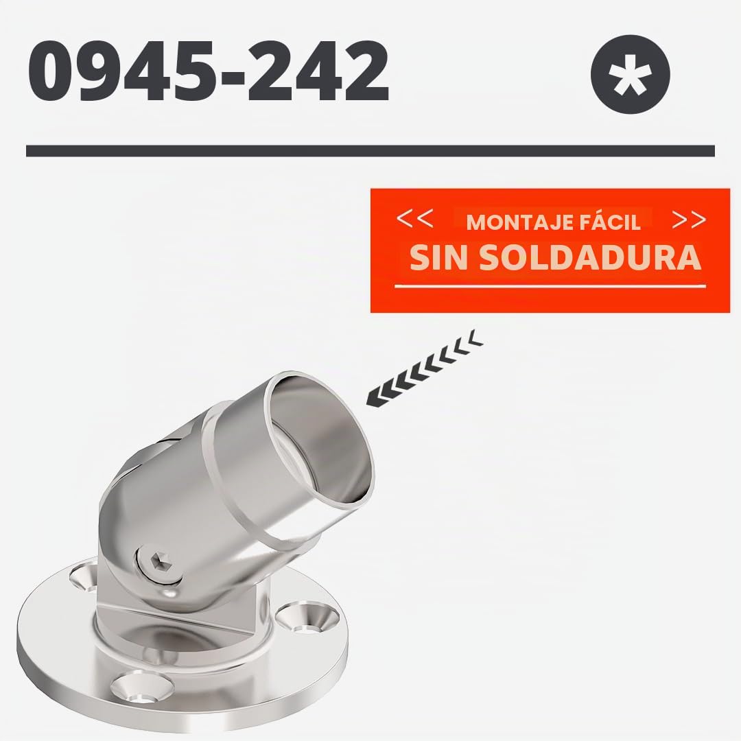 Sellon24® Brida de pared de acero inoxidable con articulación V2A 42,4, accesorio de barandilla, brida de 0 a 90 grados, pasamanos, tubo de escaleras regulables, conector de brida de tubo, brida, tubo
