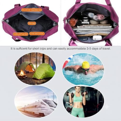 Image of Women's 41 L Expandable Travel Duffle Bag, Nylon Foldable Luggage Hand Bag with Carry Handles, Shoulder Strap and Front Pocket for Trips, Weekend Travel, Airport and Overnight Use