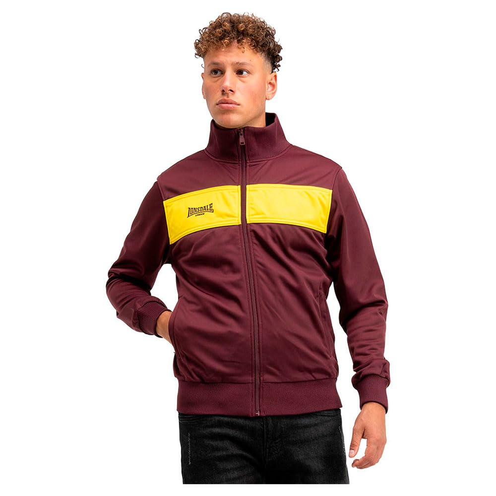 Lonsdale Herren Trainingsjacke ALNWICK – Slim Fit, Oxblood/Yellow, XXL