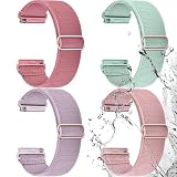 Fullmosa Water-resistant Quick Release Watch Bands 18mm 20mm 22mm 4 Pack Nylon Elastic Braided Watch Straps, Soft Adjustable Solo Loop Wristband for Women Men 22mm Peppermint/Pink/Pistachios/Coral