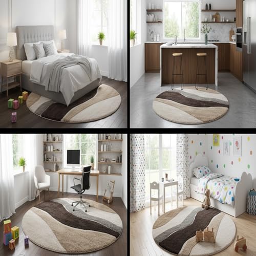 Image of Vintage Threads (New Leher 4x4 Ft Shaggy Carpet for Living Room & Bedroom | Ultra Soft Plush Long Pile Rug | Thick Fluffy 3D Modern Floor Carpet | Cozy Luxury Home Decor Rug
