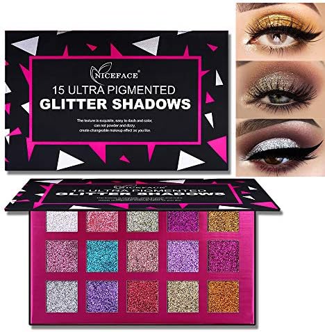 15 Color Glitter Sequin Eyeshadow Palette, High Pigment Face Body Chunky Glitter Metallic Shimmer Eye Shadow Pallet Waterproof Long Lasting Makeup Eyeshadow Powder (03)
