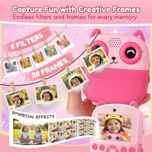 Image of TOYTONIC Instant Photo Camera for Kids with Print - Thermal Printer Toy with Non-Sticky Paper Rolls (1 in-Built + 1 Extra), 1080p Video, Games, Rechargeable - Gift to Boys & Girls Ages 6-12(Assorted)