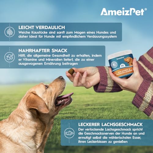 AmeizPet Hunde Weiche Leckerlis Anti Juckreiz & Immun für Hund, Juckende Haut Und Fell Hund Verdauungssnacks, 30 Hunde Leckerlis