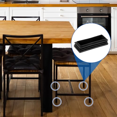 Image of uxcell 8 Pcs Rectangle Tubing End Caps 3 1 /8 x 1 7 /32 Inch Plastic Hole Plugs Insert End Cap for Metal Tubing Post Chair Leg Table Bookshelves Furniture, Black