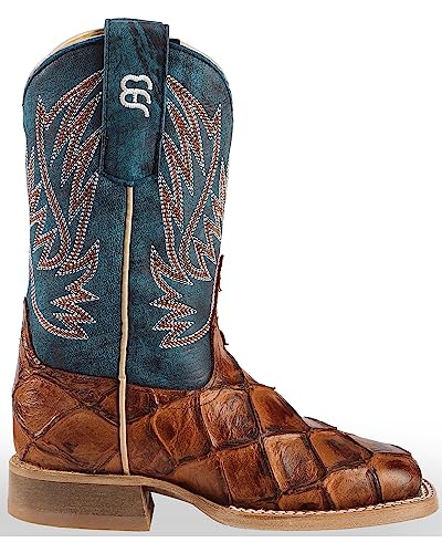 Horse Power Boys' Cognac Seas The Day Fish Print Boot Square Toe Cognac 10 D2