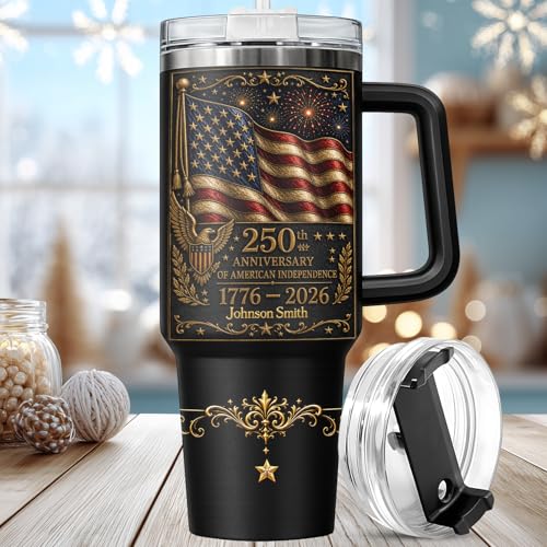 Image of Personalized 250th Anniversary Of America Tumbler - Custom Patriotic USA Flag 1776-2026 Gifts - US Eagle Freedom Cup 40oz A8 - American Independence Celebration Gifts For Men Women