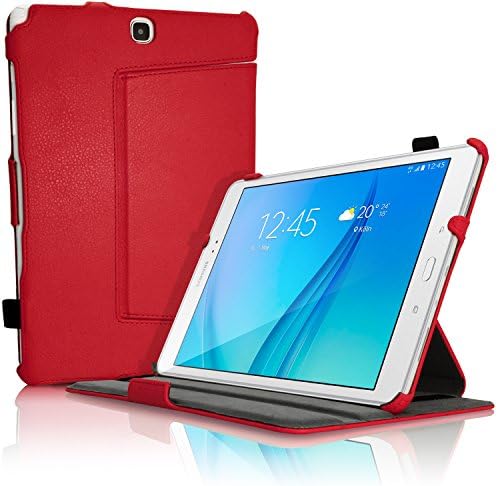 iGadgitz Premium Executive Red PU Leather Case Cover for Samsung Galaxy Tab A 9.7" SM-T550 with Multi-Angle Viewing stand + Auto Sleep Wake + Hand Strap + Screen Protector