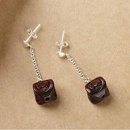 Pendientes largos de plata de ley 925 hechos a mano con ébano retro para mujer 5