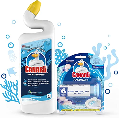 Canard Kit Toilettes Fraîches - Gel Nettoyant Vague Océane et Fresh Disc Bloc Sans Cage Marine - Elimine Taches & Calcaire Cover