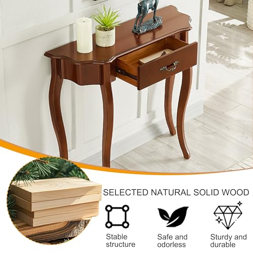 Mesa consola de madera maciza con cajones estilo granja para pasillo 8