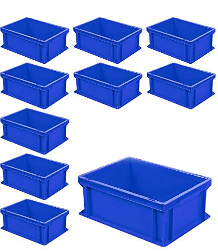 BRB Lot de 10 récipients empilables Euro avec 2 poignées, L x l x H 400 x 300 x 170 mm, 16 l, bleu