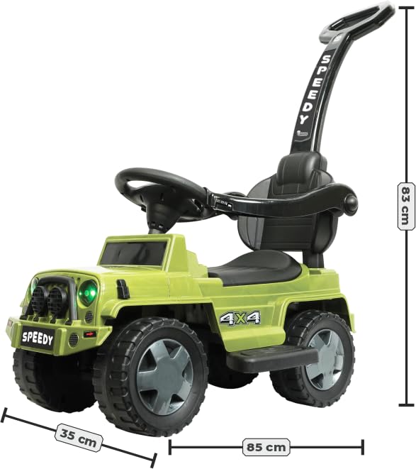 Image of Joyride Speedy Plus 4x4 Large Size Ride on Jeep with LED Headlight | Music |Seat Storage| Safety guardrail |Parental Handle | Big Wheels for Kids 1 to 4 Years (Green)