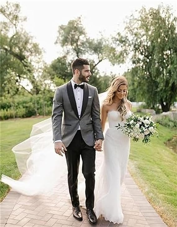 2 Piece Men's Suit Slim Fit One Button Shawl Collar Solid Tuxedo Jacket Blazer Black Pants Set 5