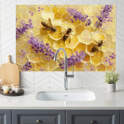Image of Bee Honeycomb Lavender Backsplash Peel and Stick, 35.4x23.6 in