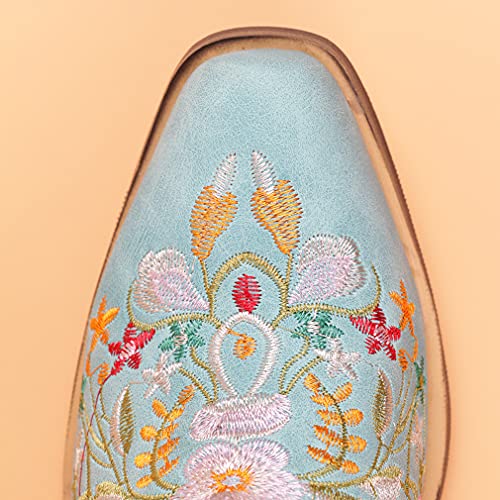 CRYSIGNE Women's Flower Embroidered Ankle Cowgirl Boots Floral Snip Square Toe Western Cowboy Boots Chunky Heel Pull On Short Boots4