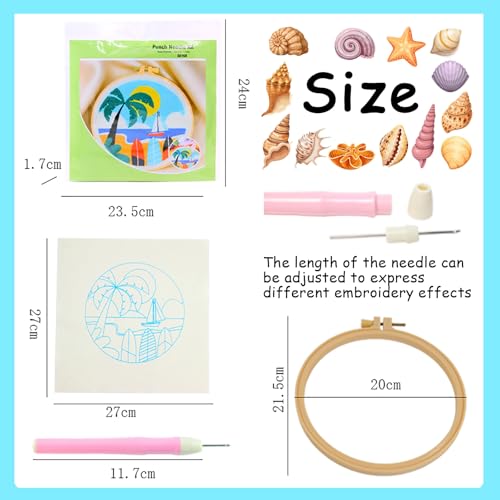 Image of ILYUFO Punch Needle Kits Adults Beginner DIY Dreamy Beach Style 8 in Hoop Embroidery Set Starter Punch Needle Tool for Art Crafts, Ideal for All Ages, Perfect Festival Decoration & Gift (Dream Beach)