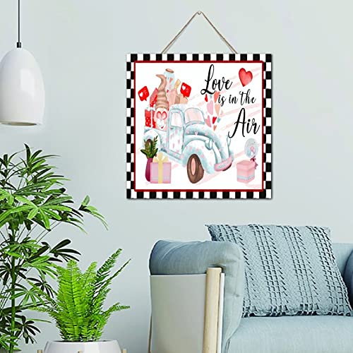 Plaque bois Love Is In The Air décoration murale vintage cœurs