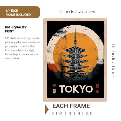 Image of HOTHOUSE Aesthetic Japanese Nature and City View Wall Framed Posters | Japanese Nature and City View Framed Poster for Living Room Bedroom Gaming Room Studio Wall Decor Set Of 6 (10X13 inch)