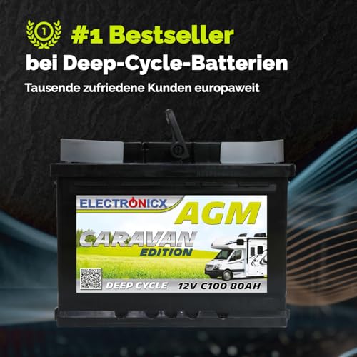 AGM-Batterie 80Ah Electronicx 12V Gel-Batterie für Wohnwagen und Camping