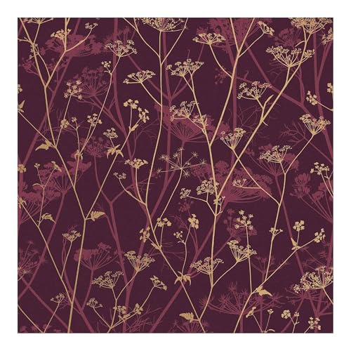 Clarissa Hulse Graham & Brown Wild Chervil Damson and Gold Wallpaper | Purple Wallpaper | Trail Wallpaper | Eco-Friendly Wallpaper