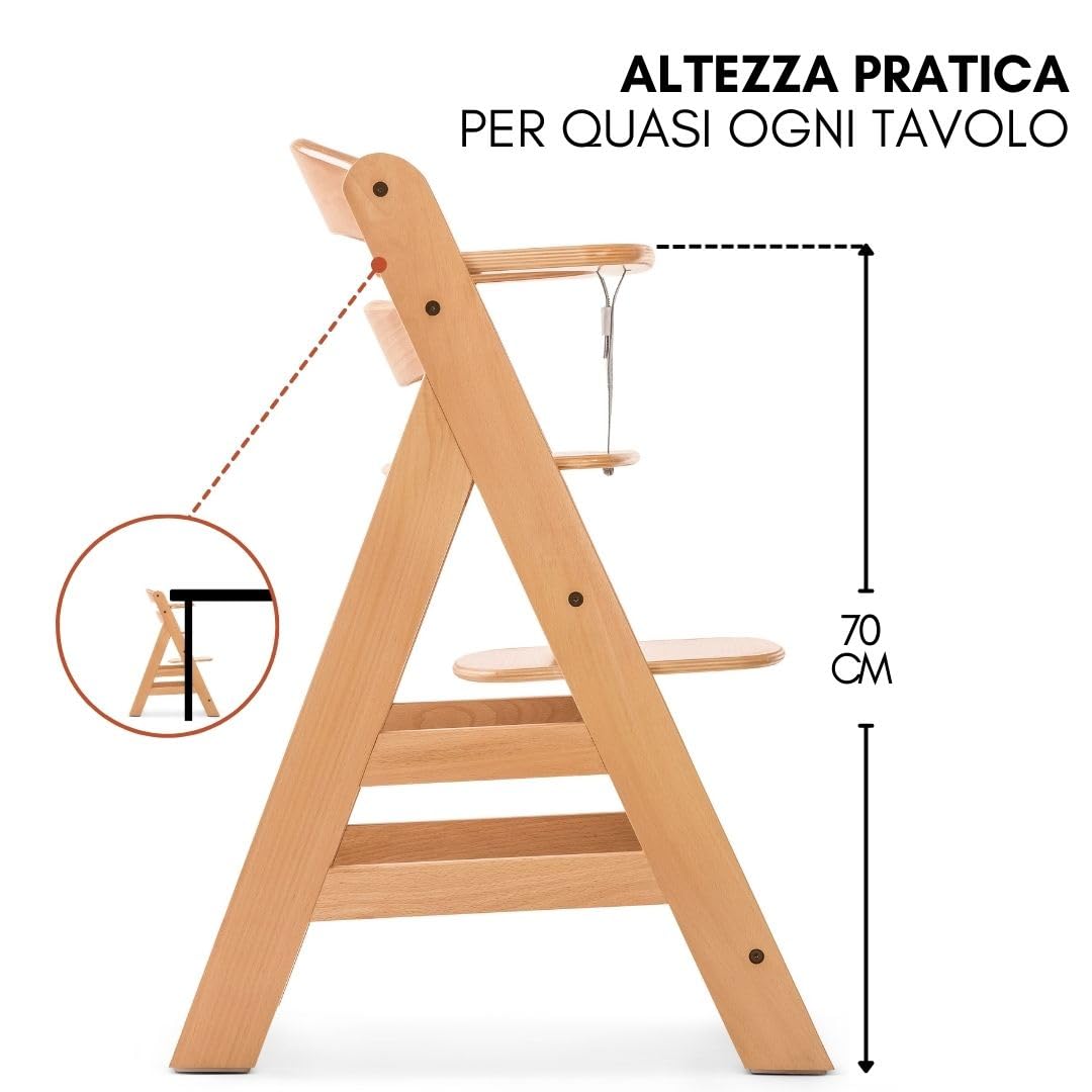 hauck Seggiolone Pappa Alpha Plus con Vassoio per Giochi in Legno, Cuscino - Seggiolone Evolutivo Legno dai 6 mesi - Naturale, Grigio scuro